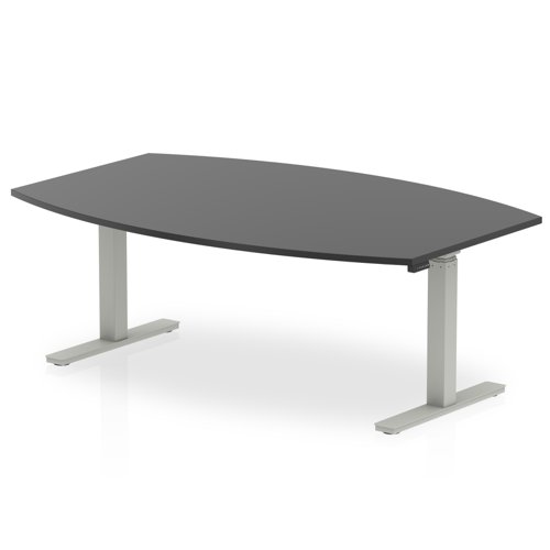 I003551 High Gloss 1800mm Writable Boardroom Table Black Top Silver Height Adjustable Leg