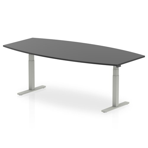 High Gloss 2400mm Writable Boardroom Table Black Top Silver Height Adjustable Leg