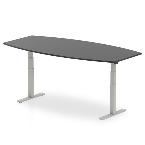 I003552 High Gloss 2400mm Writable Boardroom Table Black Top Silver Height Adjustable Leg