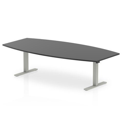 I003552 High Gloss 2400mm Writable Boardroom Table Black Top Silver Height Adjustable Leg