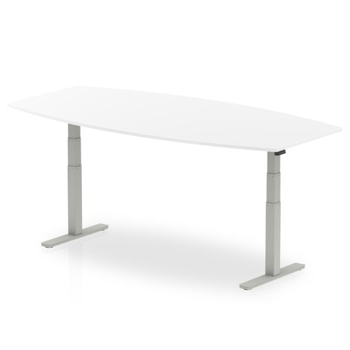I003554 High Gloss 2400mm Writable Boardroom Table White Top Silver Height Adjustable Leg