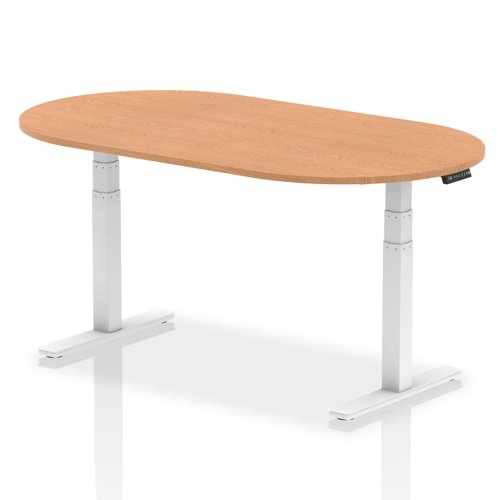 44316DY - Dynamic Impulse W1800 x D1000 x H660-1310mm Height Adjustable Boardroom Table Oak Finish White Frame - I003557