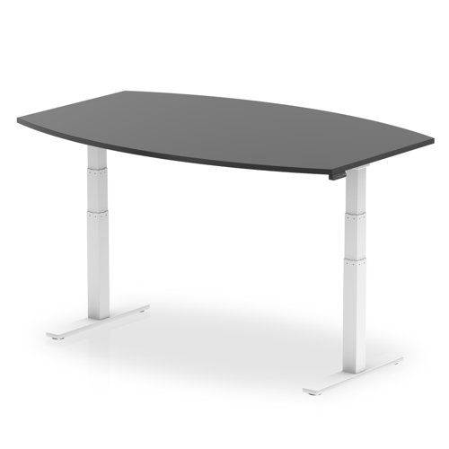 I003565 High Gloss 1800mm Writable Boardroom Table Black Top White Height Adjustable Leg