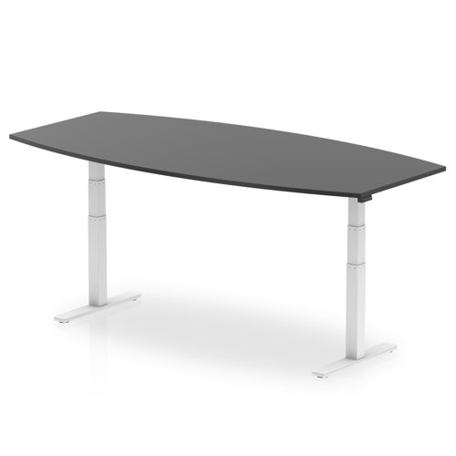 High Gloss 2400mm Writable Boardroom Table Black Top White Height Adjustable Leg I003566