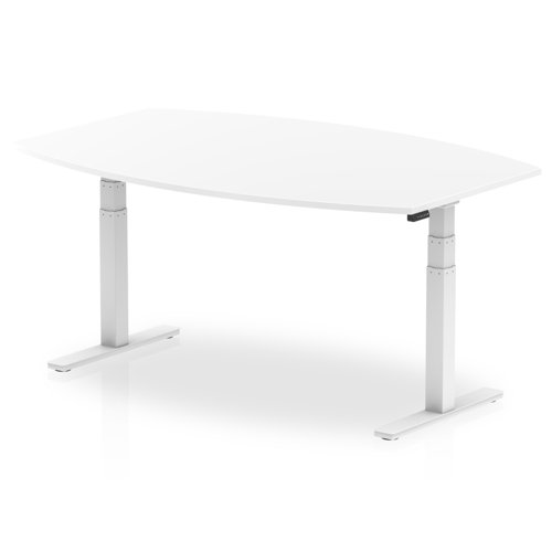 High Gloss 1800mm Writable Boardroom Table White Top White Height Adjustable Leg