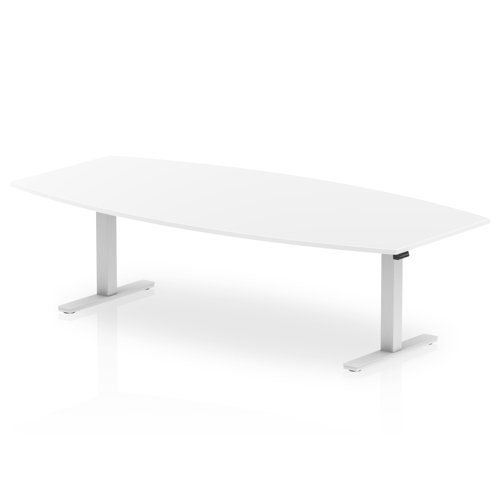 High Gloss 2400mm Writable Boardroom Table White Top White Height Adjustable Leg