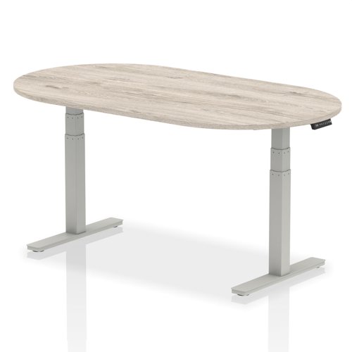 44260DY - Dynamic Impulse W1800 x D1000 x H660-1310mm Height Adjustable Boardroom Table Grey Oak Finish Silver Frame - I003569