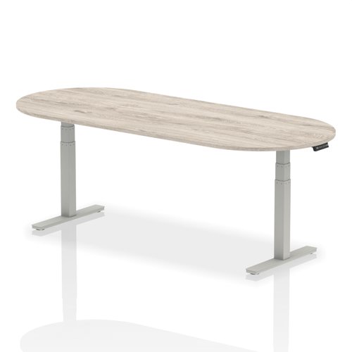 44344DY - Dynamic Impulse W2400 x D1000 x H660-1310mm Height Adjustable Boardroom Table Grey Oak Finish Silver Frame - I003570