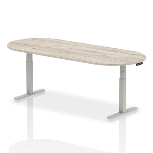 Impulse 2400mm Boardroom Table Grey Oak Top Silver Height Adjustable Leg