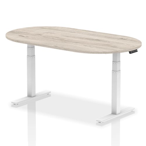 44302DY - Dynamic Impulse W1800 x D1000 x H660-1310mm Height Adjustable Boardroom Table Grey Oak Finish White Frame - I003571