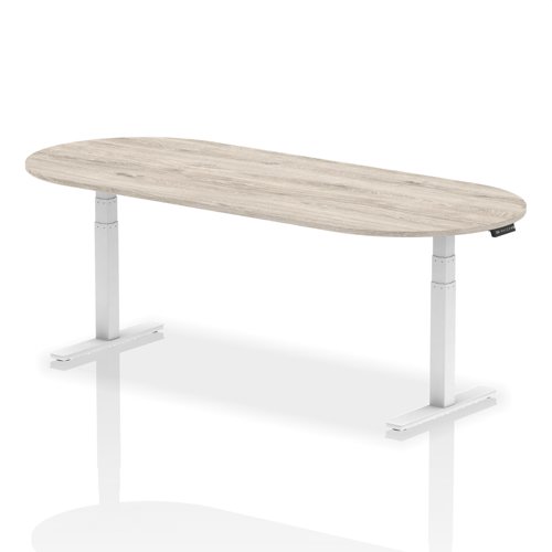 44386DY - Dynamic Impulse W2400 x D1000 x H660-1310mm Height Adjustable Boardroom Table Grey Oak Finish White Frame - I003572