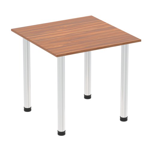 Impulse 800mm Square Table Walnut Top Chrome Post Leg