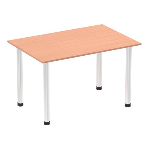 Impulse 1200mm Straight Table Beech Top Chrome Post Leg