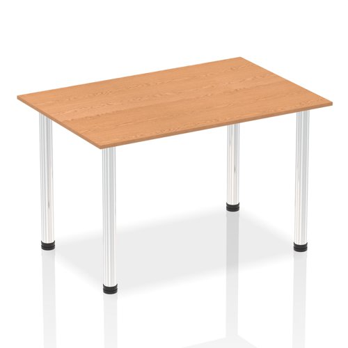 Impulse 1400mm Straight Table Oak Top Chrome Post Leg