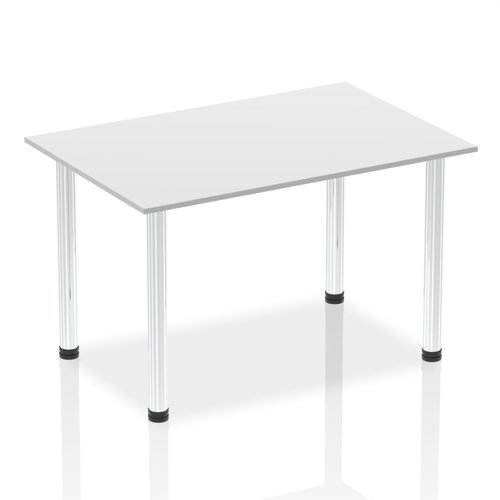 Impulse 1400mm Straight Table White Top Chrome Post Leg