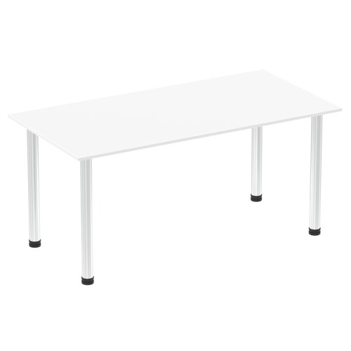 83217DY - Impulse 1600mm Straight Table White Top Chrome Post Leg I003594