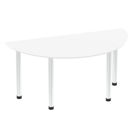 Impulse 1600mm Semi-Circle Table White Top Chrome Post Leg