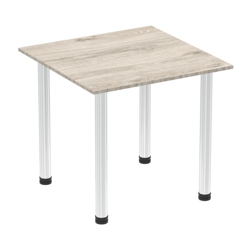 Impulse 800mm Square Table Grey Oak Top Chrome Post Leg I003614