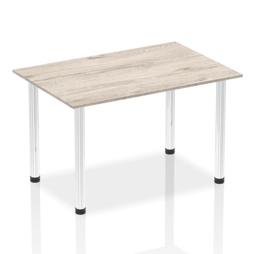 Impulse 1400mm Straight Table Grey Oak Top Chrome Post Leg