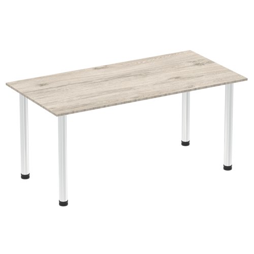 Impulse 1600mm Straight Table Grey Oak Top Chrome Post Leg I003617