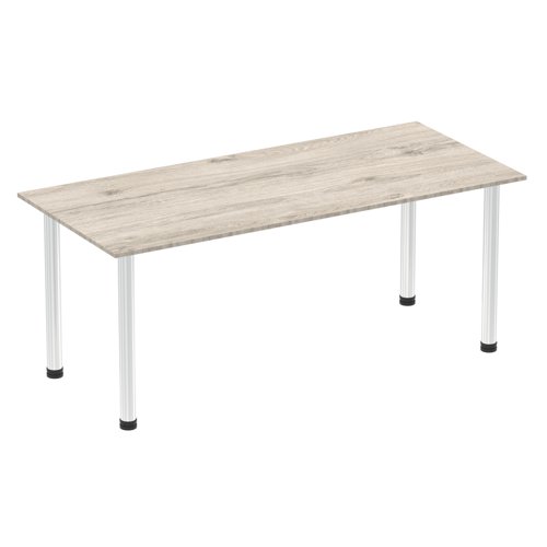 83266DY - Impulse 1800mm Straight Table Grey Oak Top Chrome Post Leg I003618