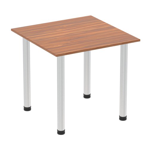Impulse 800mm Square Table Walnut Top Brushed Aluminium Post Leg