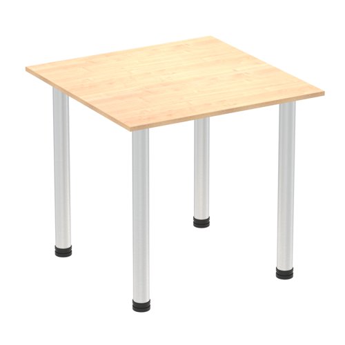 Impulse 800mm Square Table Maple Top Brushed Aluminium Post Leg
