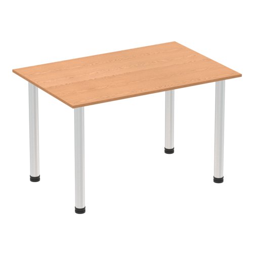 83028DY - Impulse 1200mm Straight Table Oak Top Brushed Aluminium Post Leg I003633