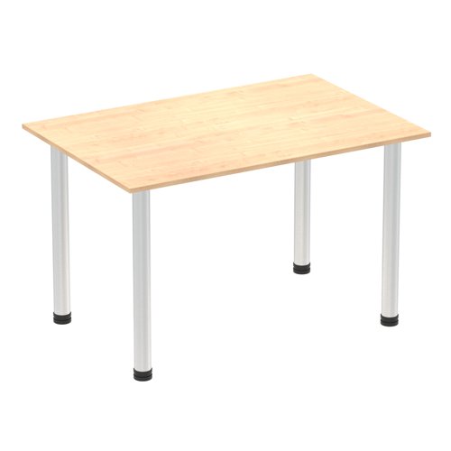 Impulse 1200mm Straight Table Maple Top Brushed Aluminium Post Leg