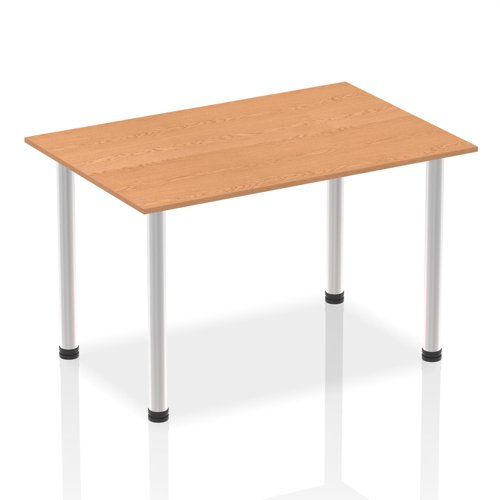 83105DY - Impulse 1400mm Straight Table Oak Top Brushed Aluminium Post Leg I003637