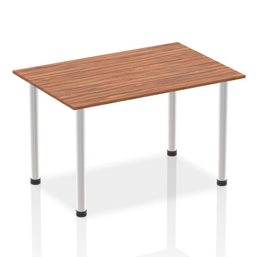 Impulse 1400mm Straight Table Walnut Top Brushed Aluminium Post Leg