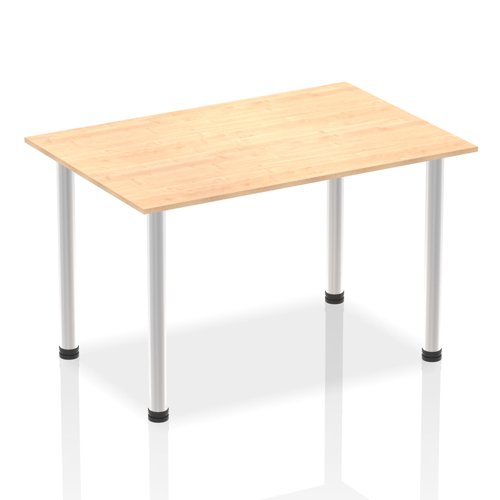 Impulse 1400mm Straight Table Maple Top Brushed Aluminium Post Leg