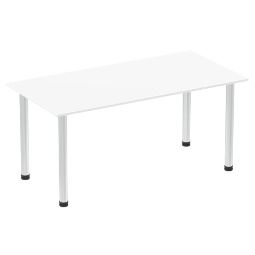 83210DY - Impulse 1600mm Straight Table White Top Brushed Aluminium Post Leg I003642