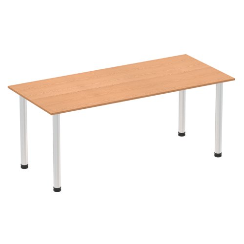 83287DY - Impulse 1800mm Straight Table Oak Top Brushed Aluminium Post Leg I003648