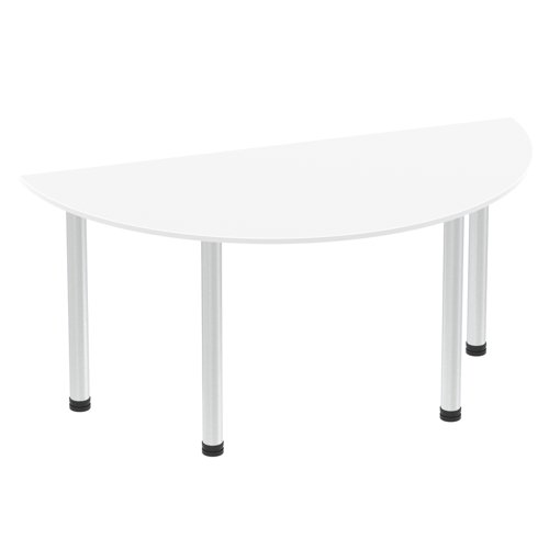 Impulse 1600mm Semi-Circle Table White Top Brushed Aluminium Post Leg