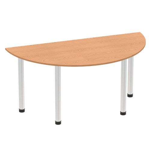 Impulse 1600mm Semi-Circle Table Oak Top Brushed Aluminium Post Leg
