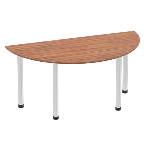 Impulse 1600mm Semi-Circle Table Walnut Top Brushed Aluminium Post Leg
