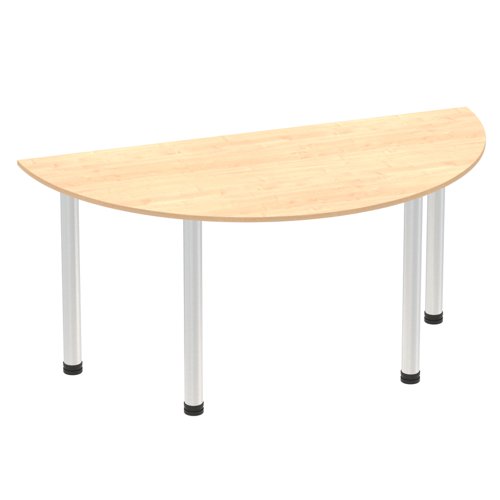 Impulse 1600mm Semi-Circle Table Maple Top Brushed Aluminium Post Leg