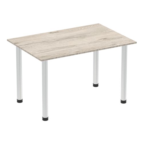83007DY - Impulse 1200mm Straight Table Grey Oak Top Brushed Aluminium Post Leg I003663