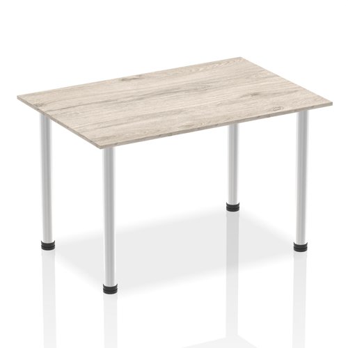 83091DY - Impulse 1400mm Straight Table Grey Oak Top Brushed Aluminium Post Leg I003664