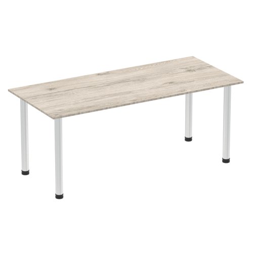 83259DY - Impulse 1800mm Straight Table Grey Oak Top Brushed Aluminium Post Leg I003666