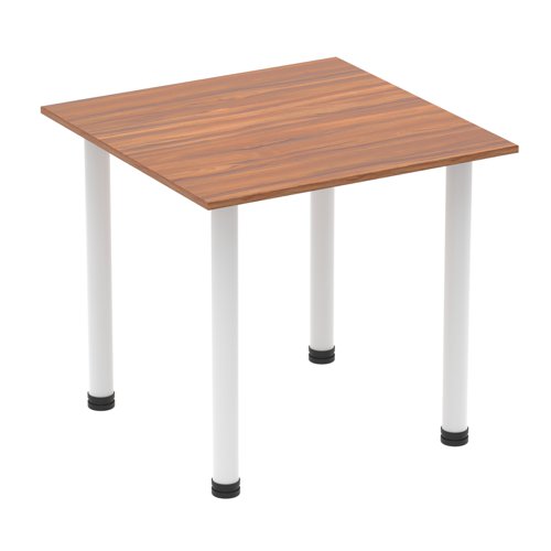 Impulse 800mm Square Table Walnut Top White Post Leg