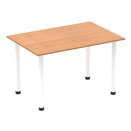 83042DY - Impulse 1200mm Straight Table Oak Top White Post Leg I003681