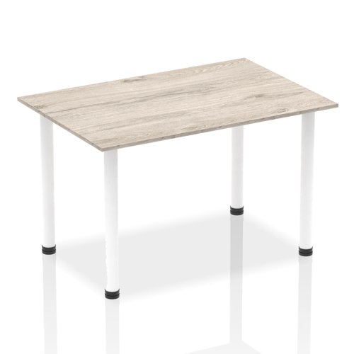 Impulse 1400mm Straight Table Grey Oak Top White Post Leg