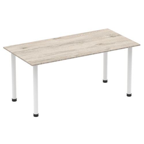83182DY - Impulse 1600mm Straight Table Grey Oak Top White Post Leg I003713