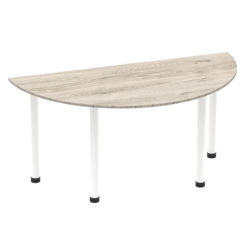 Impulse 1600mm Semi-Circle Table Grey Oak Top White Post Leg