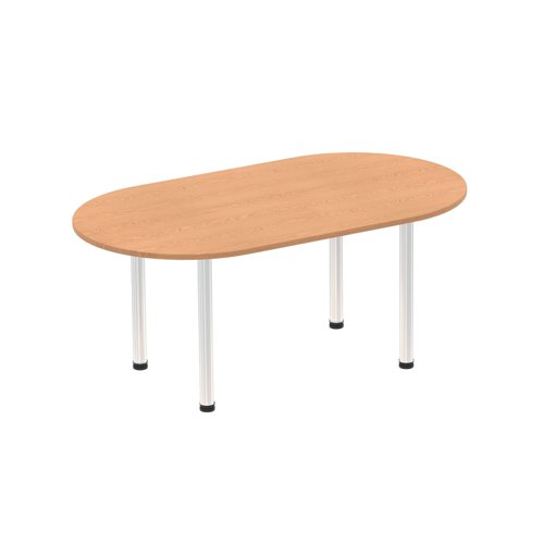 Impulse 1800mm Boardroom Table Oak Top Brushed Aluminium Post Leg