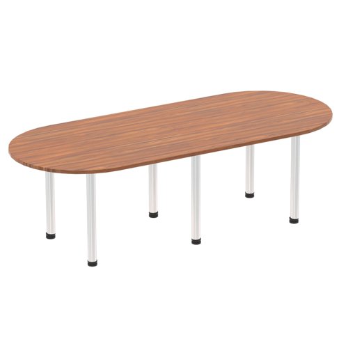 44239DY - Dynamic Impulse W2400 x D1000 x H740mm Boardroom Table Post Leg Walnut Finish Brushed Aluminium Frame - I003736