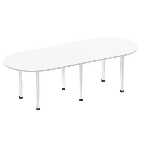 Impulse 2400mm Boardroom Table White Top Brushed Aluminium Post Leg I003737