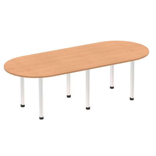 Impulse 2400mm Boardroom Table Oak Top Brushed Aluminium Post Leg I003739
